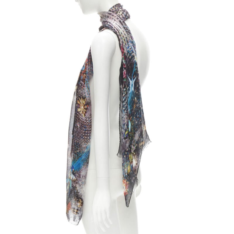 CHRISTIAN LACROIX 100% silk black futuristic galactic jewel space print scarf