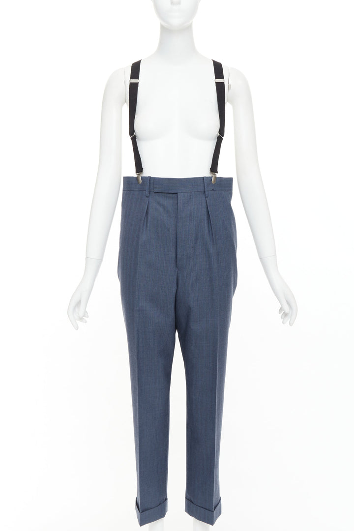 JUNYA WATANABE 2012 blue pinstripe black suspender high waisted harem pants M