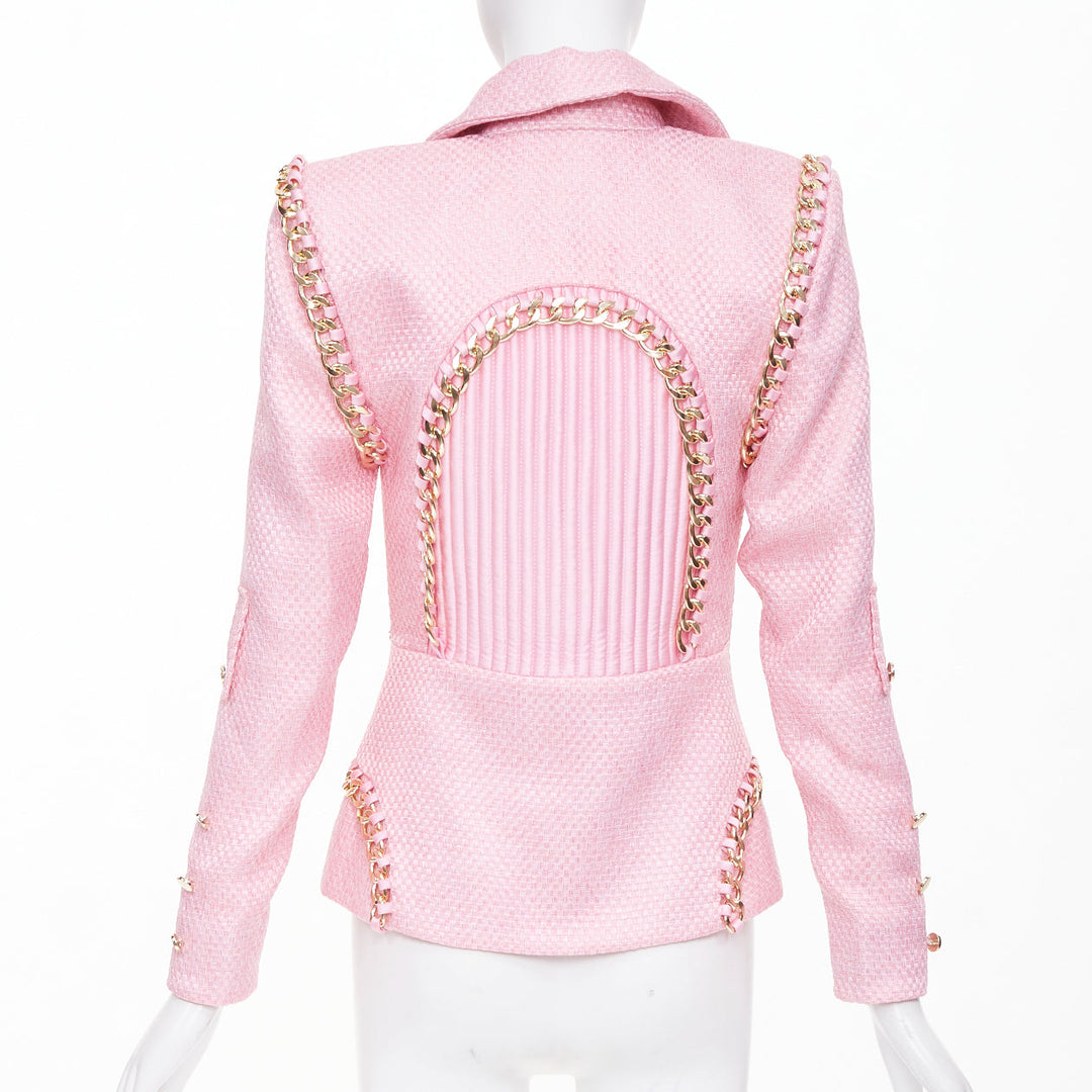 ZHIVAGO Colorado Roulette pink cotton jacquard gold chain trim jacket UK6 XS