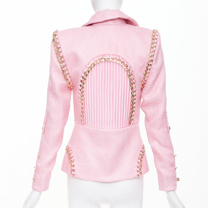 ZHIVAGO Colorado Roulette pink cotton jacquard gold chain trim jacket UK6 XS