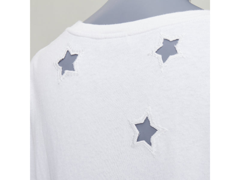 SAINT LAURENT off white cotton star embroidered cut out relaxed tshirt