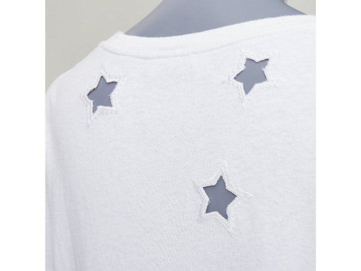 SAINT LAURENT off white cotton star embroidered cut out relaxed tshirt