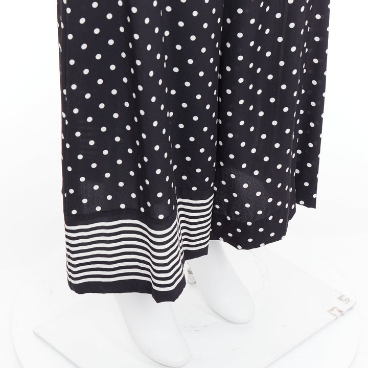 STELLA MCCARTNEY 2016 black white 100% silk polka dot striped pants IT36 XXS