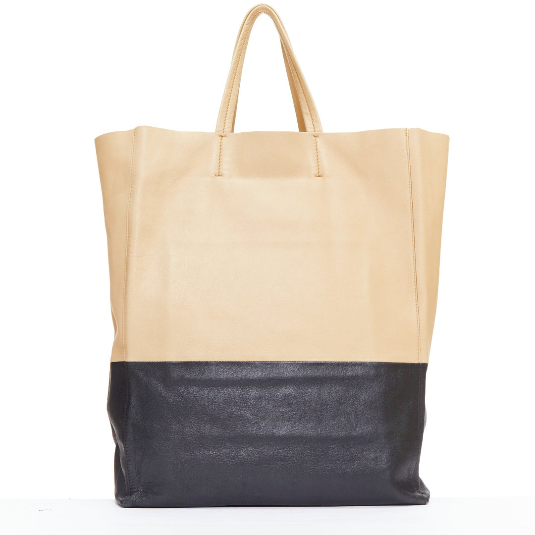 CELINE Cabas Vertical nude black leather bicolor soft tote bag