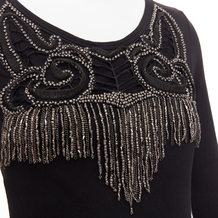 GIVENCHY black silver crystal chain fringe embellished modal dress XS