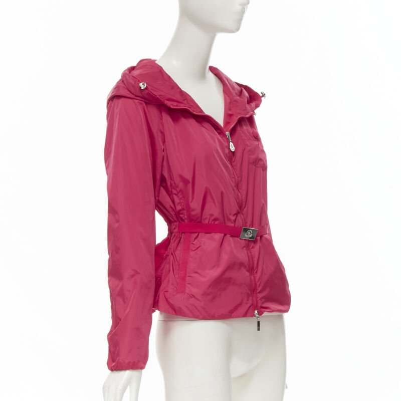 MONCLER Gazon Giubbotto pink back ruffles belted waist windbreaker jacket Sz 2 M