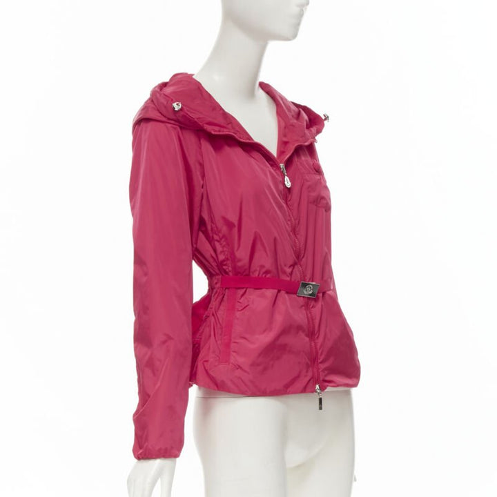 MONCLER Gazon Giubbotto pink back ruffles belted waist windbreaker jacket Sz 2 M