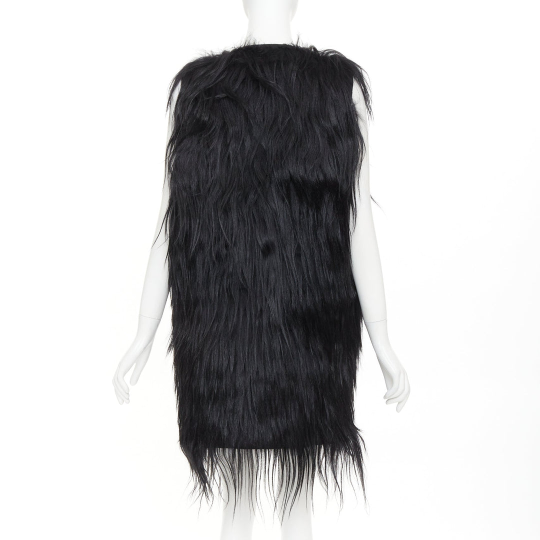 MIU MIU 2009 black long hair tiered wool fur vest coat IT42 M