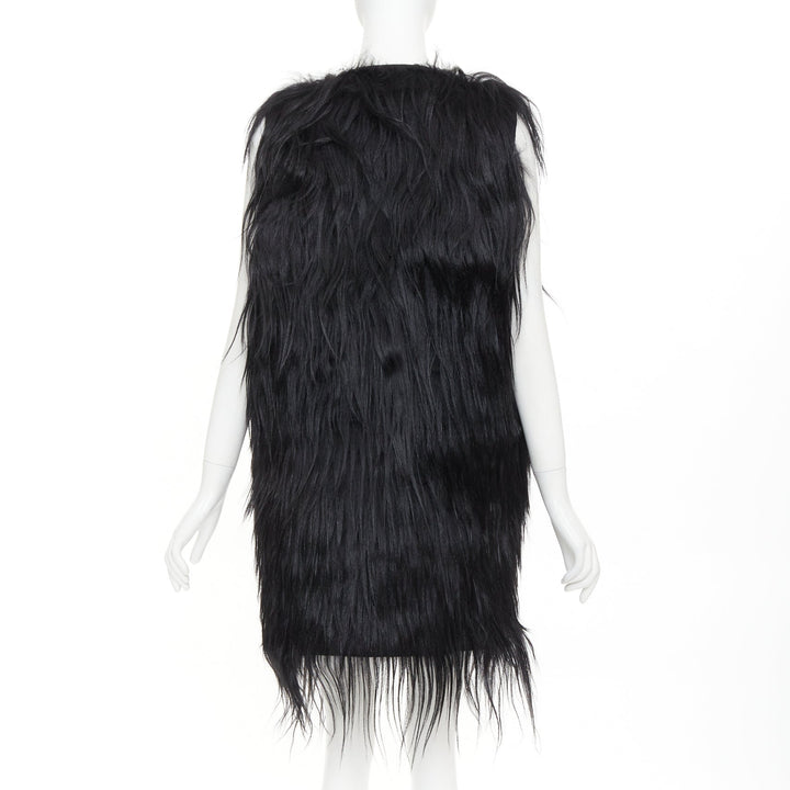 MIU MIU 2009 black long hair tiered wool fur vest coat IT42 M