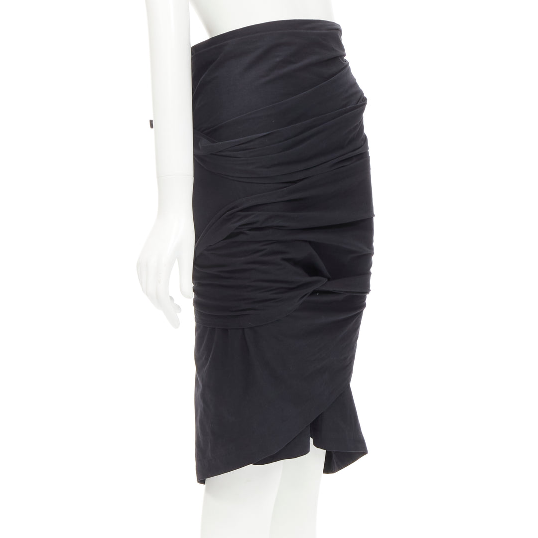 COMME DES GARCONS 1980's Vintage black cotton panelled wrap tie obi skirt M