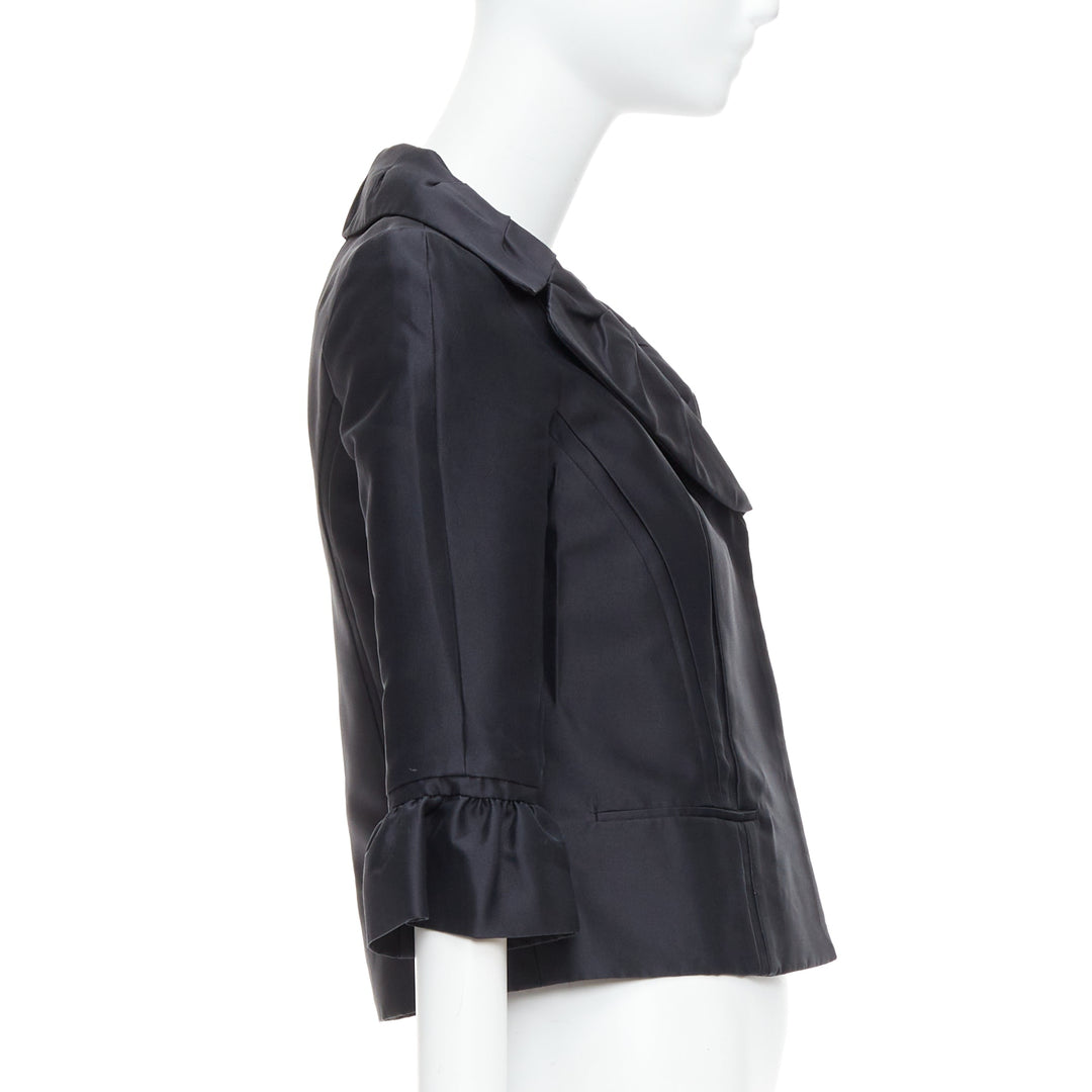 LOUIS VUITTON Marc Jacobs black silk pleated collar crop jacket FR34 XS