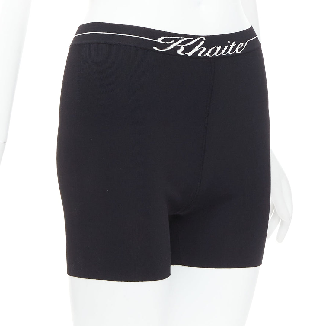 KHAITE Bryant black white italic logo viscose blend knitted cyclist shorts S