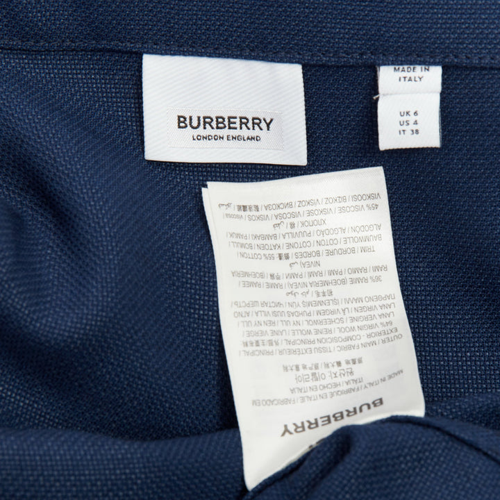 BURBERRY 2020 blue virgin wool ramie leather strap overalls dungaree UK6 XS