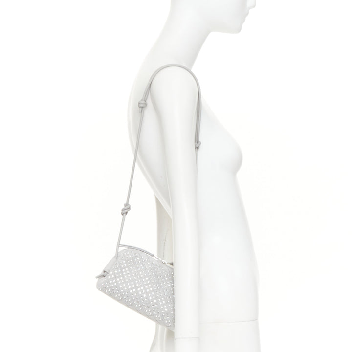 BOTTEGA VENETA 2024 Concert Pouch grey suede strass intrecciato woven bag