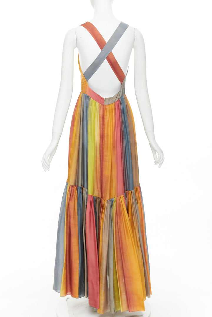 CHRISTIAN DIOR 2022 Runway Maria Grazia Chiuri rainbow silk tie dye dress FR38 M