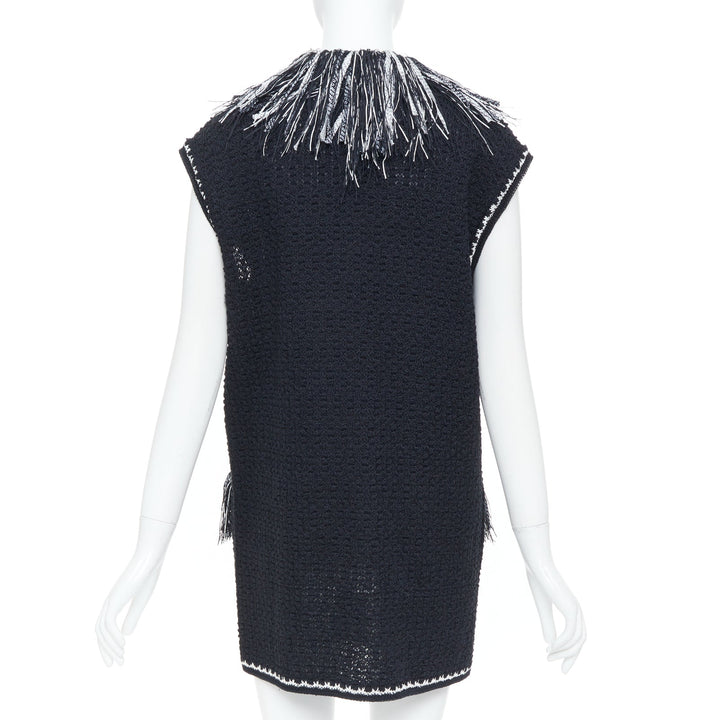 CHANEL 17P Runway ribbon trim fringe tweed sleeveless gilet vest jacket FR38 M