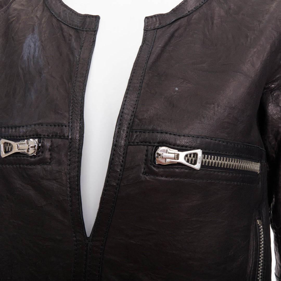 ISABEL MARANT black crinkled leather biker zip pullover jacket FR1 S