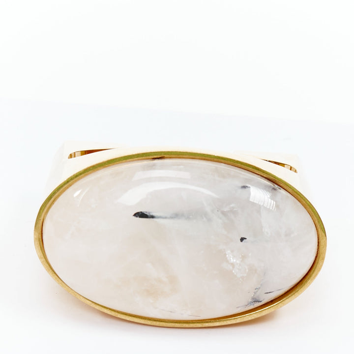 SAINT LAURENT Pierre oversized geometric marble stone gold bangle