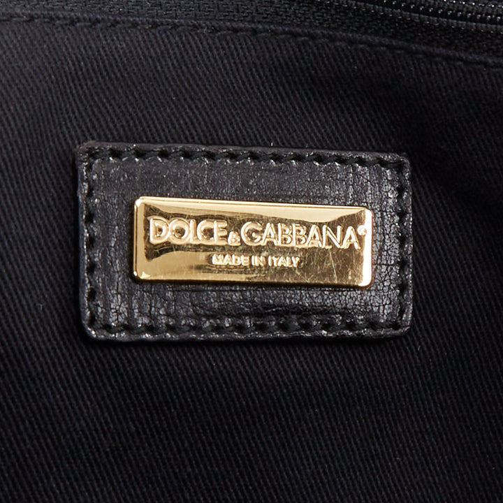 DOLCE GABBANA Sicily black crochet leather gold hardware top handle satchel bag
