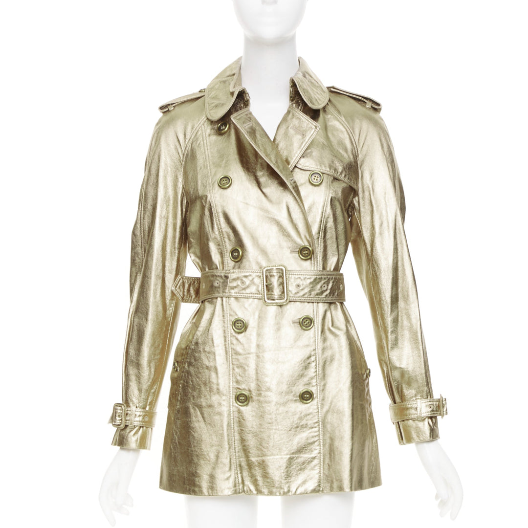 rare BURBERRY 2013 Runway gold lambskin double breasted trench coat IT38 XS