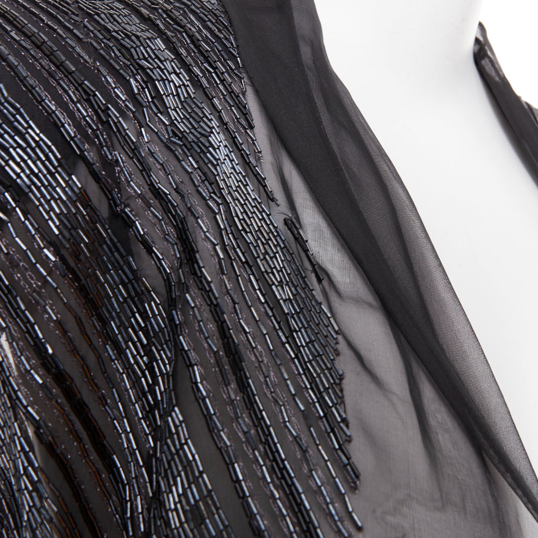 ALEXANDRE VAUTHIER sheer grey geometric long bead embellished drape jacket