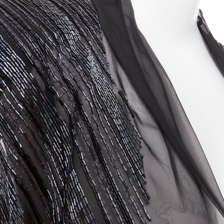 ALEXANDRE VAUTHIER sheer grey geometric long bead embellished drape jacket