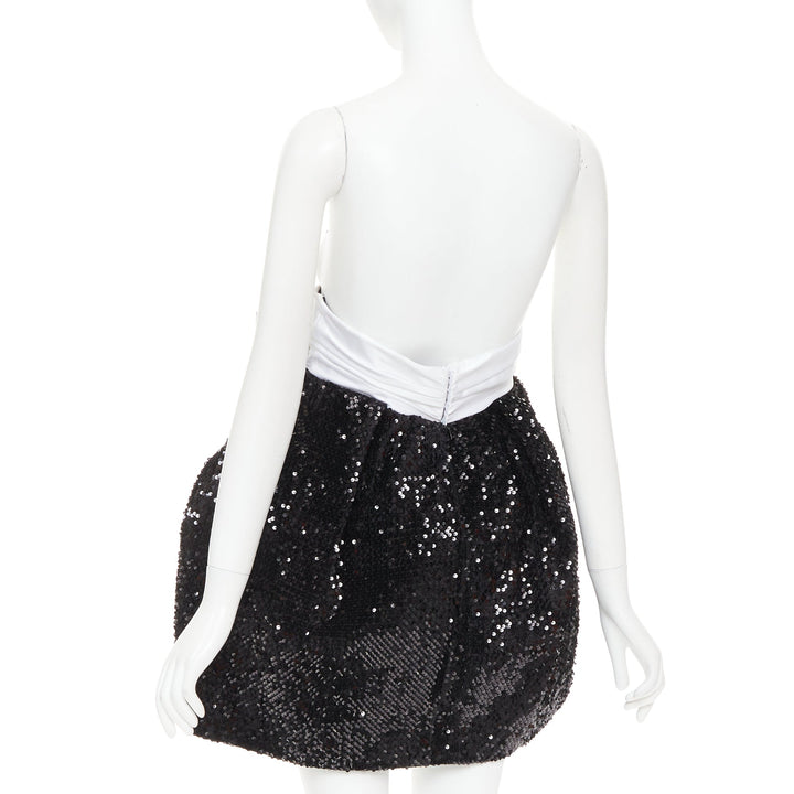 ALEXANDRE VAUTHIER SS2019 Runway white satin bow black sequin pouf mini dress