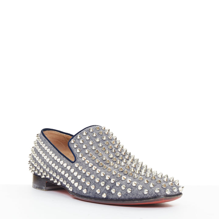 CHRISTIAN LOUBOUTIN Dandelion Spikes blue denim silver spike stud  loafer EU43