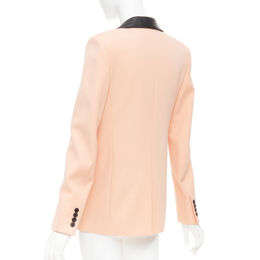 SAINT LAURENT 2018 peach pink wool black leather trim blazer jacket FR36 S