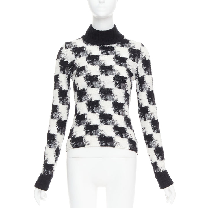 DIOR ChecknDior black white cashmere check sheer turtleneck sweater FR34 XS