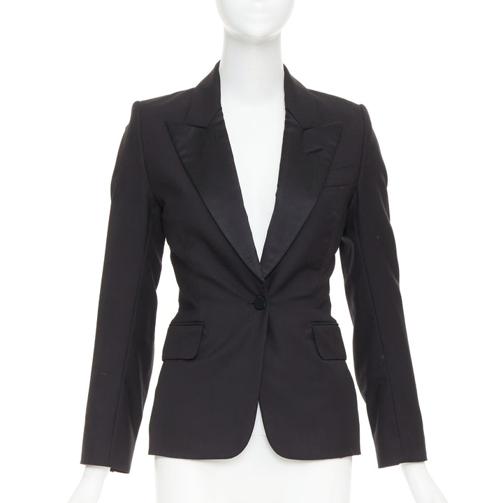 TOM FORD black virgin wool silk peak lapel  tuxedo blazer IT36 XXS