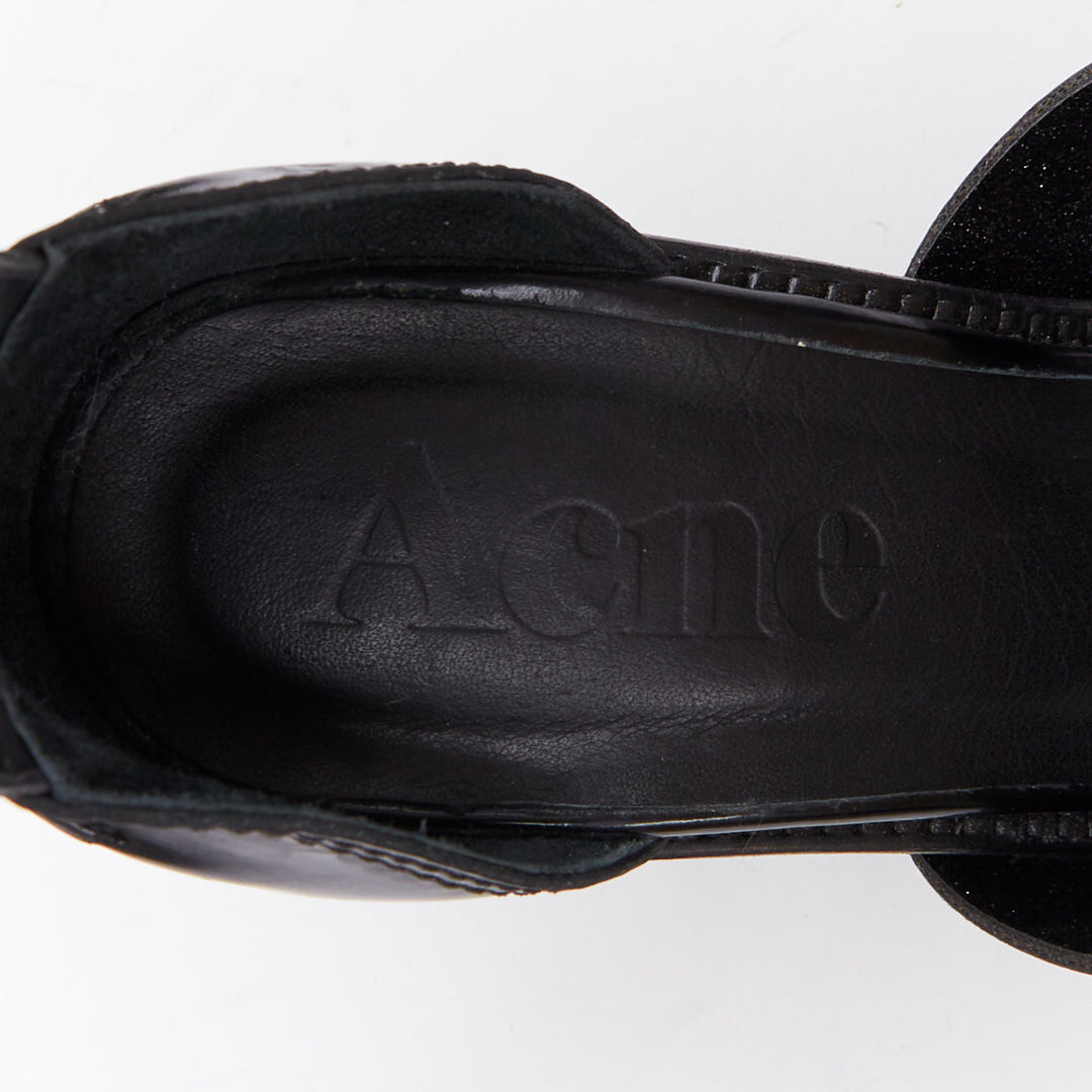 ACNE STUDIOS black leather silver buckle deconstructed high heel sandals EU37