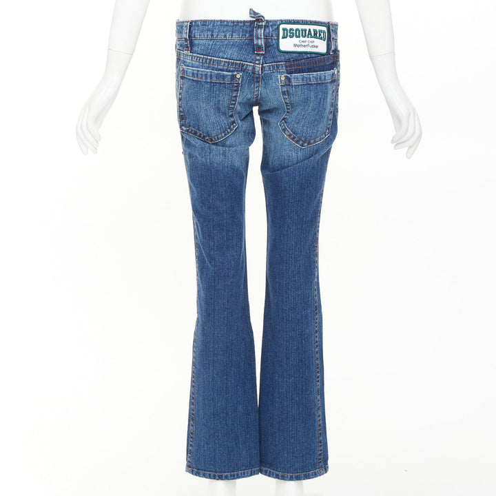 DSQUARED2 2004 Runway Chip Chip washed denim patch reworked bootcut jeans IT44 L