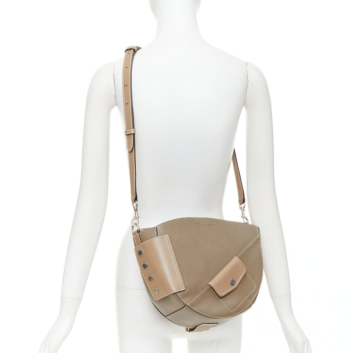 JW ANDERSON Bike taupe leather pocket braided half moon crossbody bag