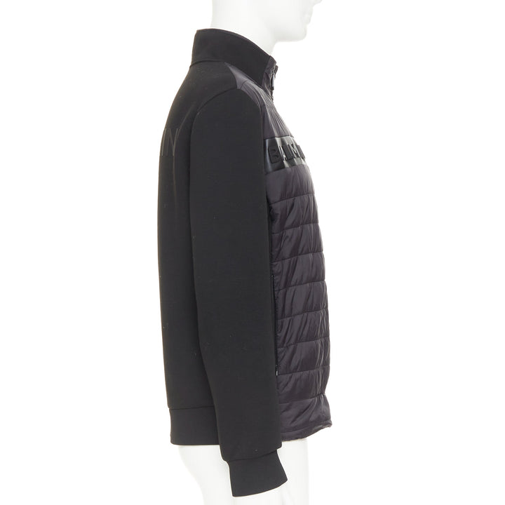 BALMAIN black mixed quilted puffer logo neoprene sleeves zip up jacket EU50 L