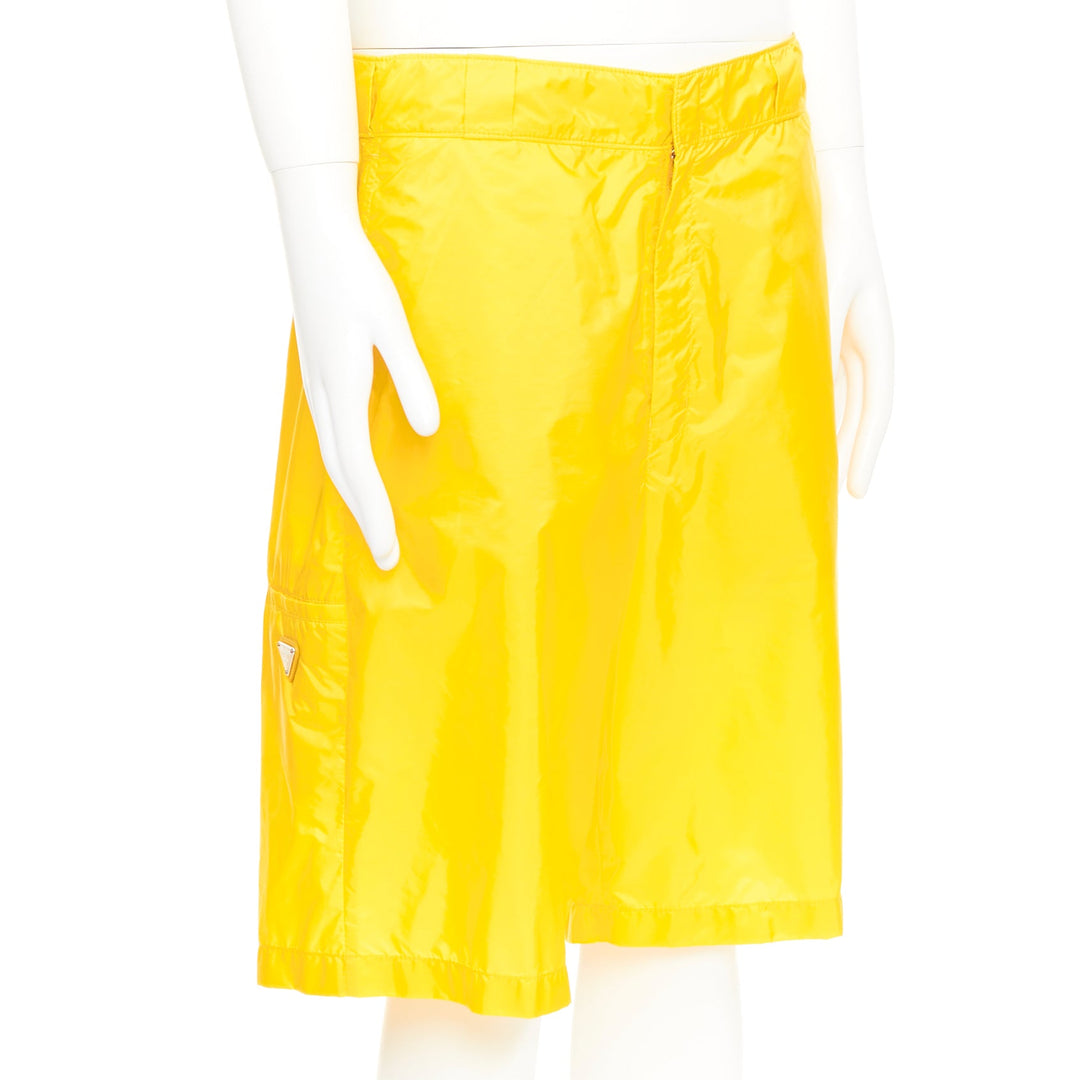 PRADA 2022 Re Nylon Triangle Logo Plaque yellow casual Bermuda shorts IT50 L
