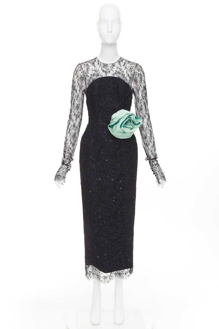 ALEXANDRE VAUTHIER COUTURE AW2019 Runway green rosette crystal lace dress