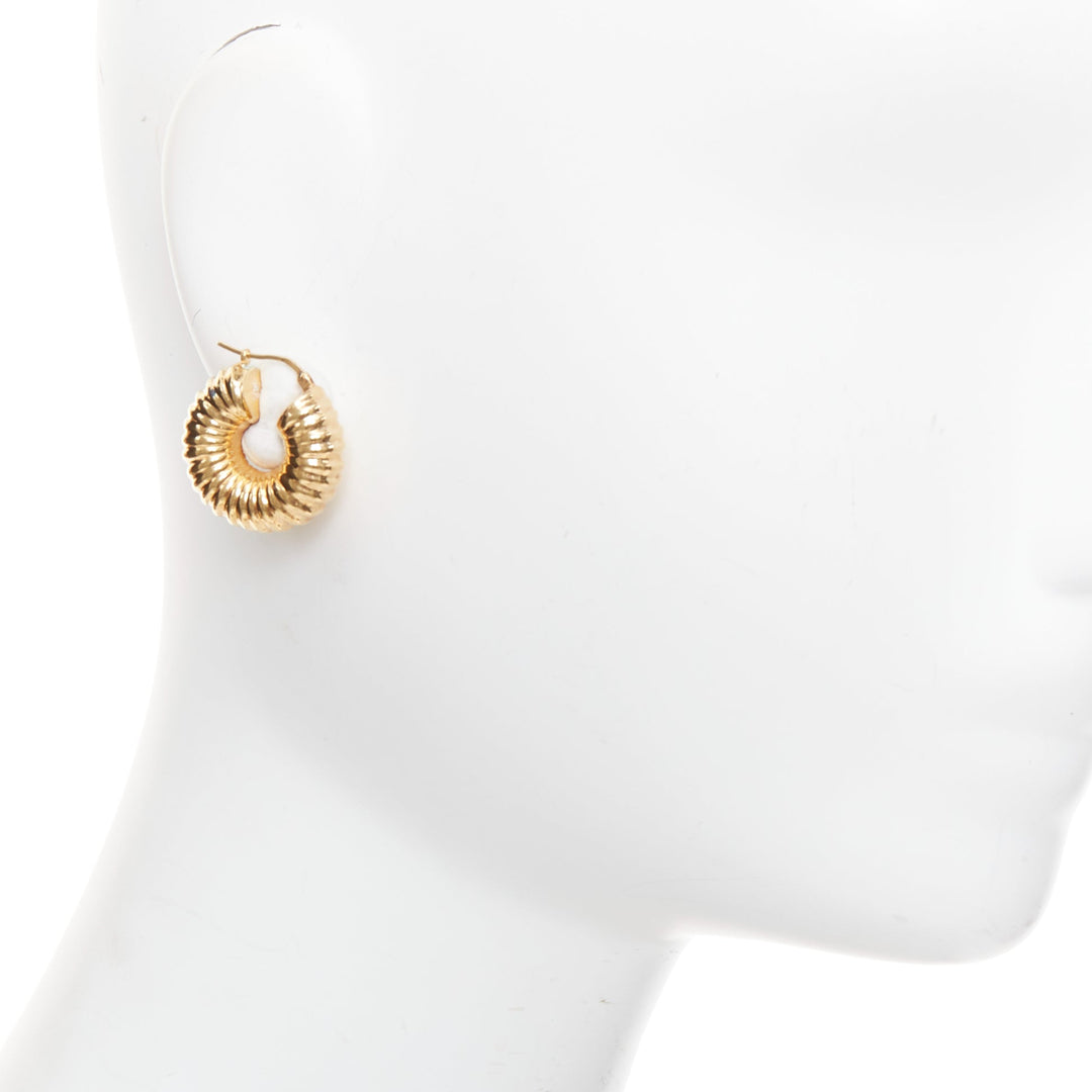 OLD CELINE Phoebe Philo chunky ribbed Croissant gold brass hoop earrings Pair