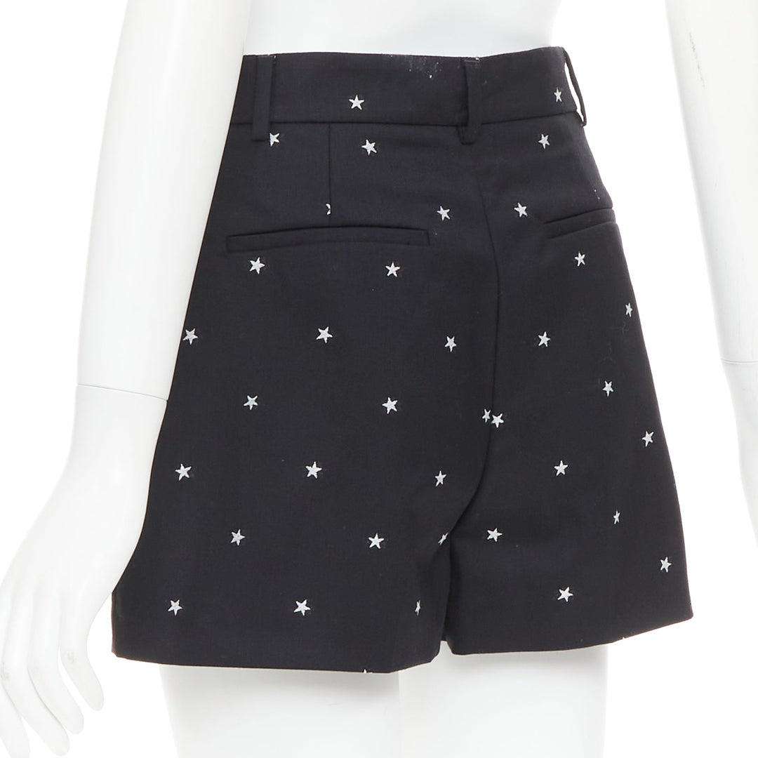 RED VALENTINO black white star intarsia wool blend mini shorts IT38 XS