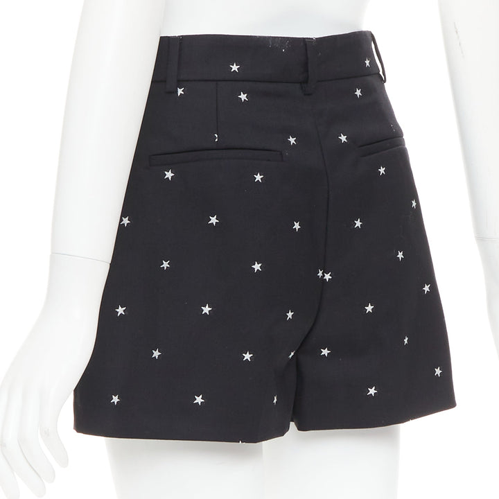 RED VALENTINO black white star intarsia wool blend mini shorts IT38 XS