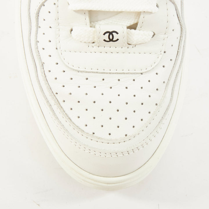 CHANEL 2023 white calfskin perforated CC logo lowtop trainer court sneakers EU38