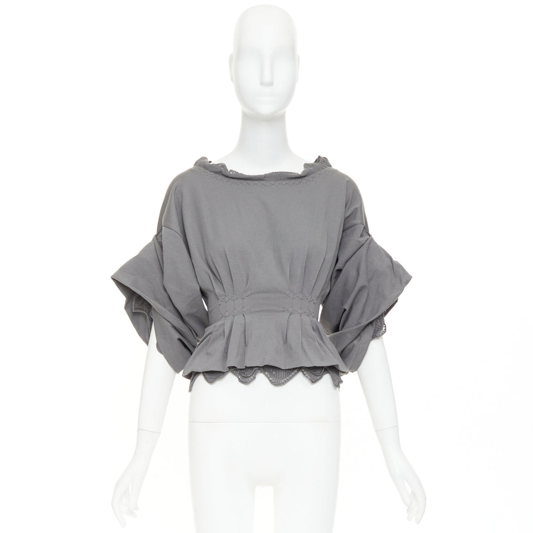 YVES SAINT LAURENT Stefano Pilati grey mesh ruffle ruched smocked peplum top M