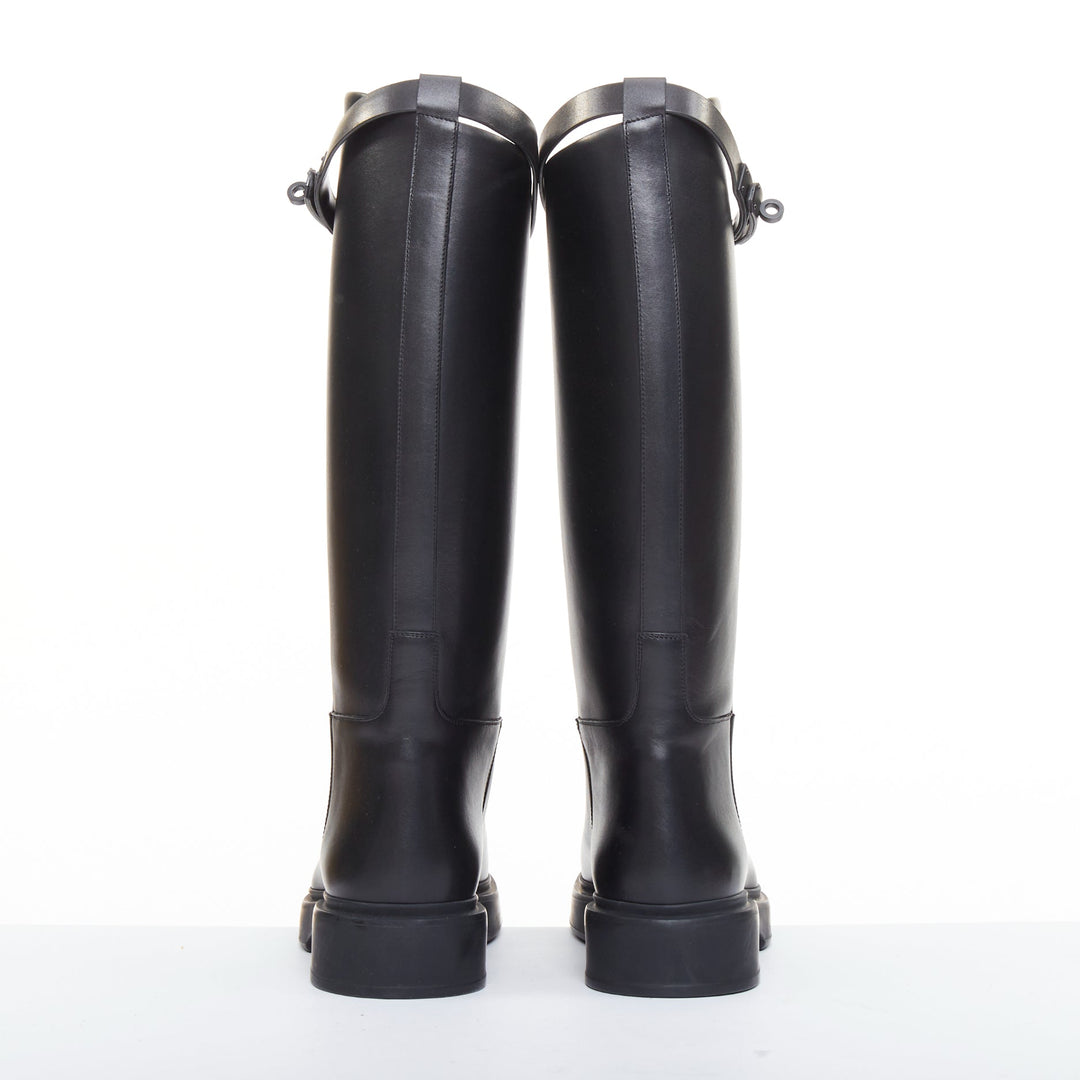 HERMES Jumping So Black calfskin leather matte hardware tall riding boots EU38