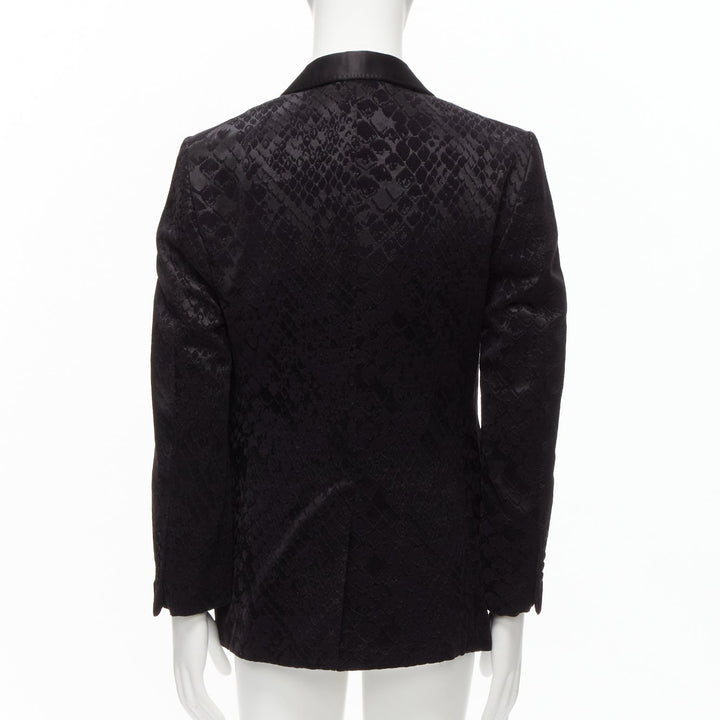 TOM FORD black satin shawl collar python jacquard tuxedo jacket IT50 L