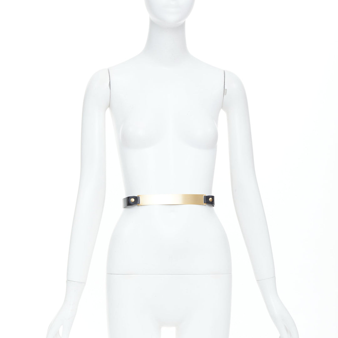 MAISON RABIH KAYROUZ gold bar plate smooth leather skinny waist belt 80cm