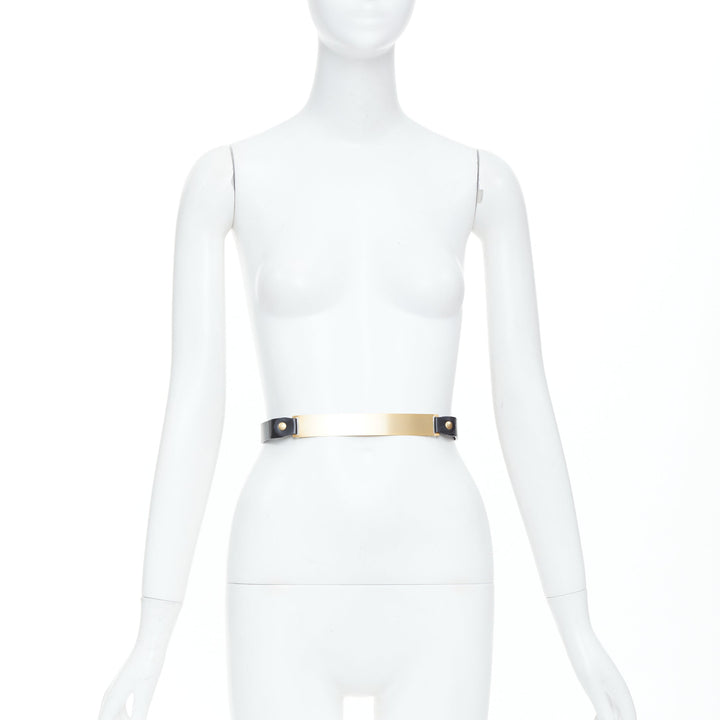 MAISON RABIH KAYROUZ gold bar plate smooth leather skinny waist belt 80cm