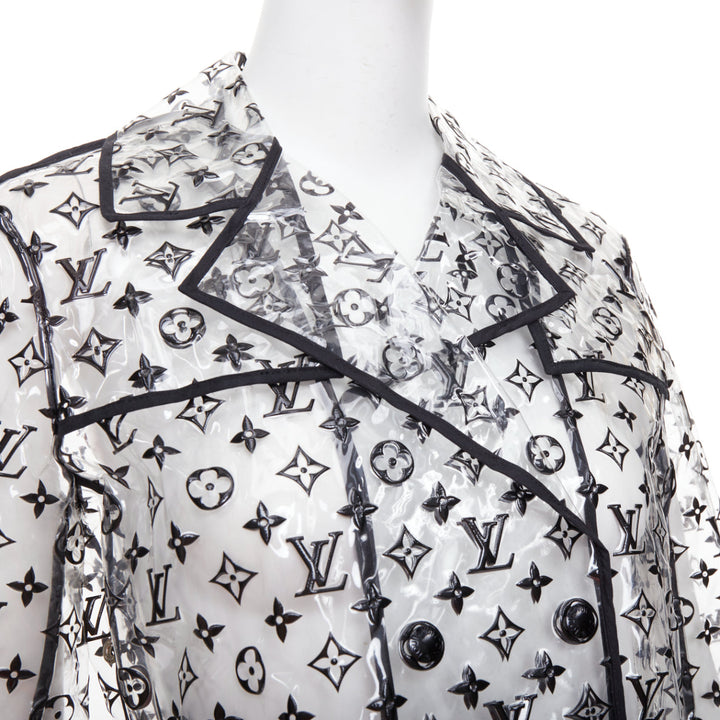 rare LOUIS VUITTON 2018 clear PVC black monogram belted trench coat FR36 S