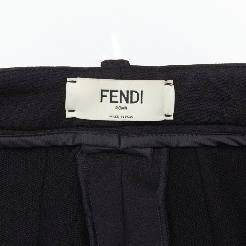 FENDI black thick wool Fendi Roma print cropped tight pants XS