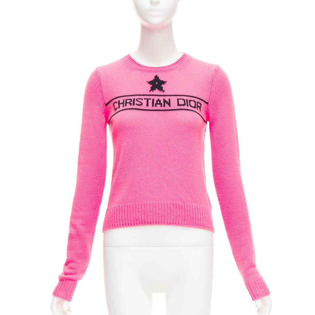 CHRISTIAN DIOR 2022 100% cashmere pink star logo long sleeve sweater FR34 XXS
