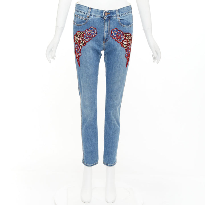 STELLA MCCARTNEY 2014 red floral leopard applique patch jeans 25"